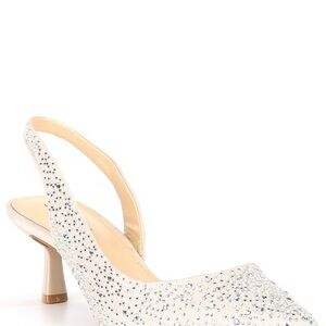 Elegant ivory/white Slingback Heels with Rhinestones
